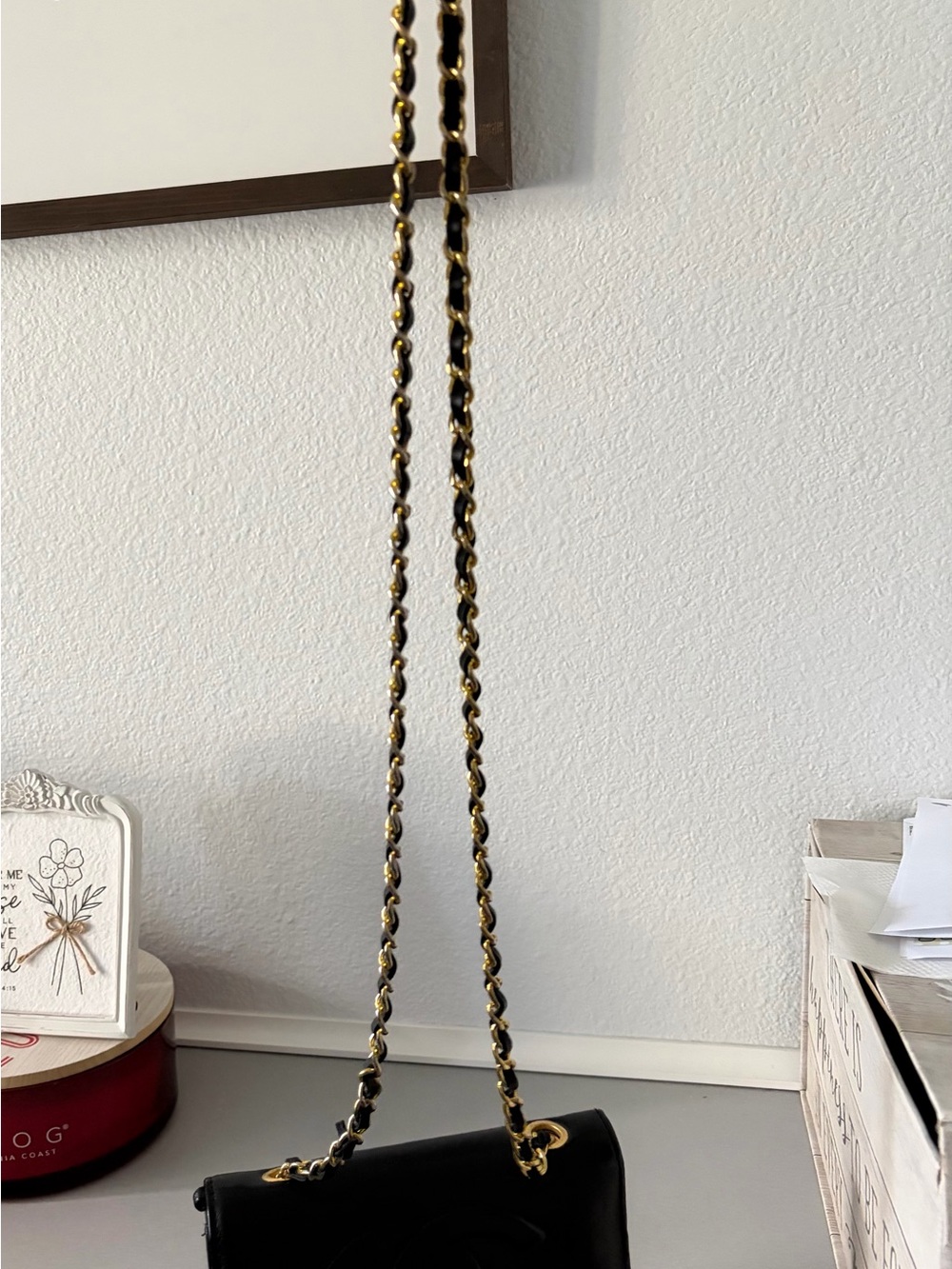 Cc black faux Leather Crossbody Bag with Gold Chain Strap - Picture 11 of 11